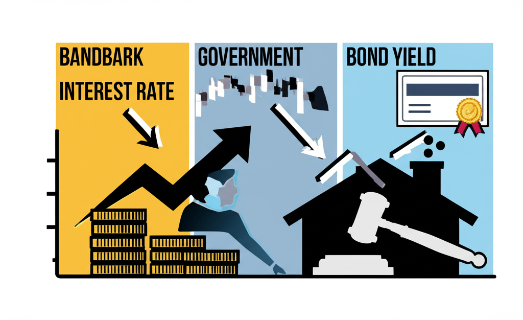 基準利率與公債殖利率影響投資者財富與市場動態的兩大關鍵金融指標，如股價與房貸利率的插圖