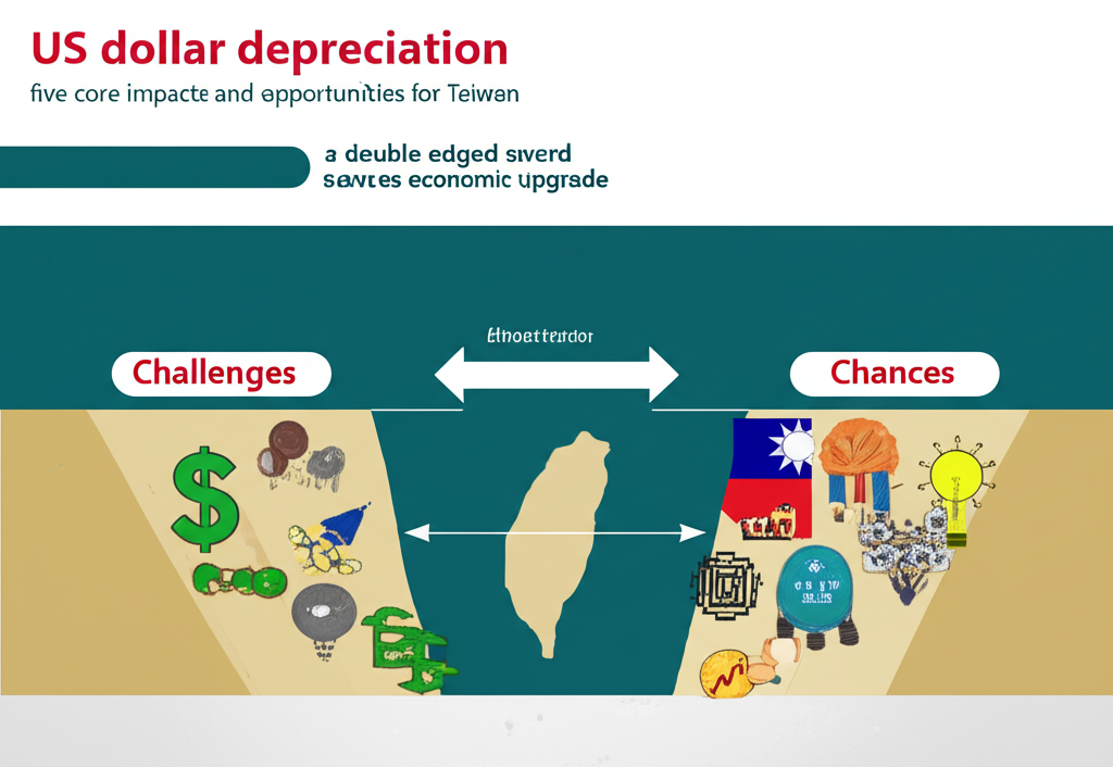 美元貶值對台灣的五大核心影響與機會,如雙刃劍般帶來經濟升級挑戰與轉機示意圖