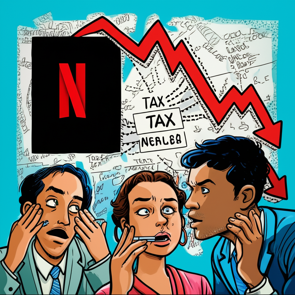 Netflix 股價下跌圖表與全球稅務地圖
