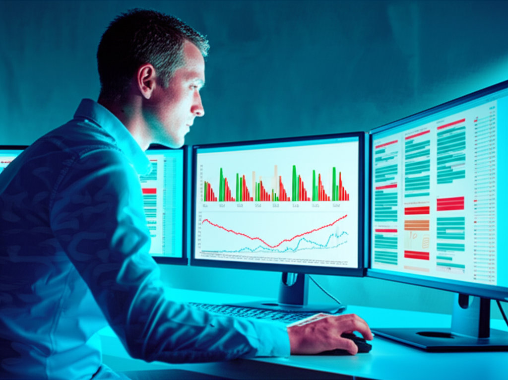 Forex trader analyzing performance illustration
