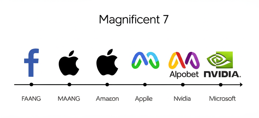 從 FAANG 到 MAANG 和美股七巨頭的科技巨擘演變時間線