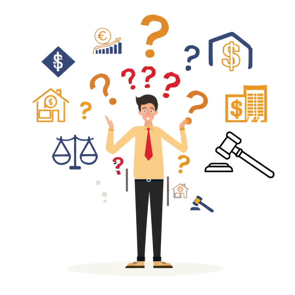 保證金概念困惑插圖:金融、租賃與司法符號周圍的疑問