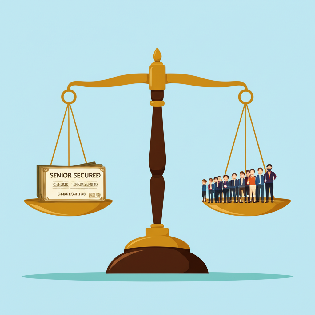 法律天平代表債權人優先順位,象徵債券清償順位的絕對優先原則