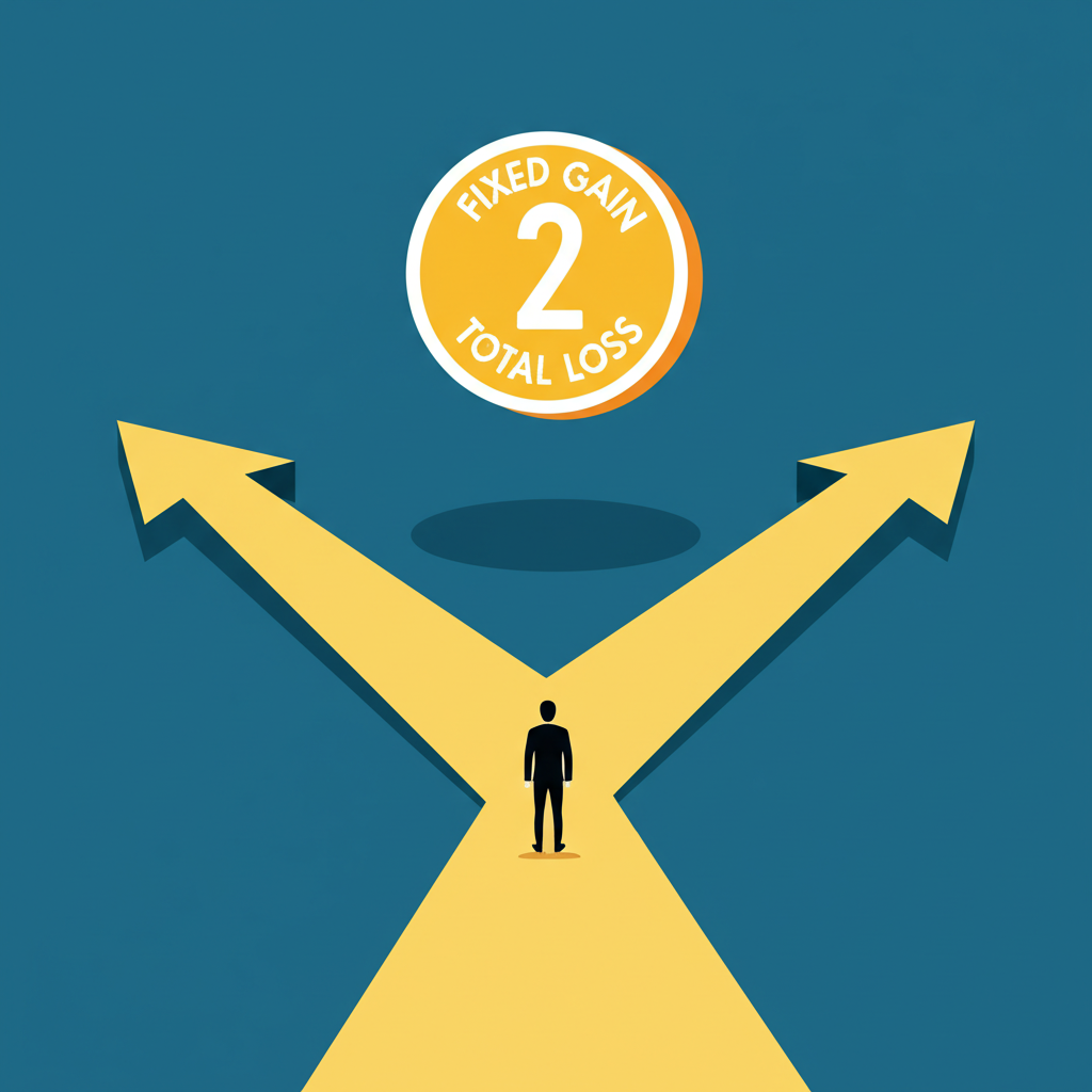 二元期權預測的十字路口選擇,象徵高風險投資決定