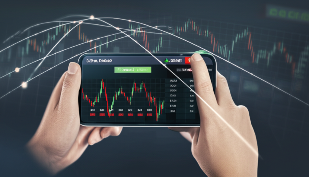 外匯App 顯示即時圖表與報價的智慧手機插圖,連接全球市場