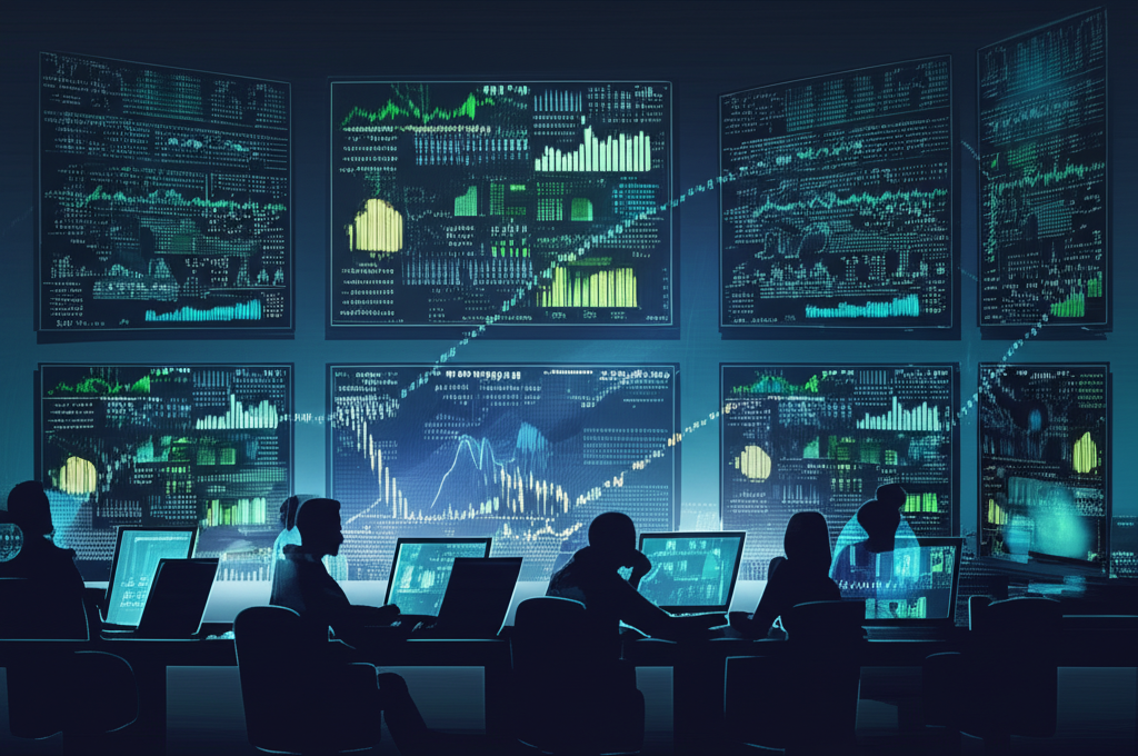 全球投資者進行外匯交易,現代科技背景插圖