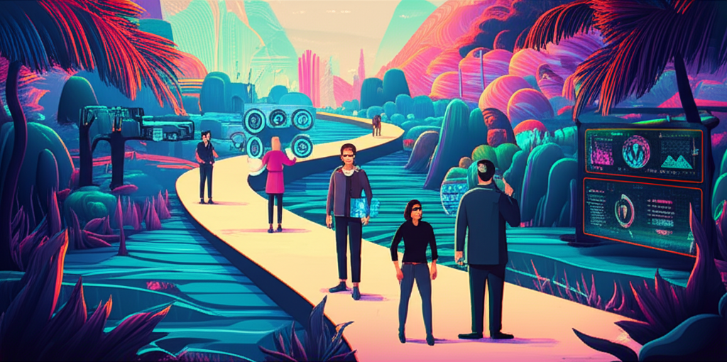 進入元宇宙的蜿蜒小徑，穿越生動奇幻景觀，新手、科技迷與商務人士共同前行