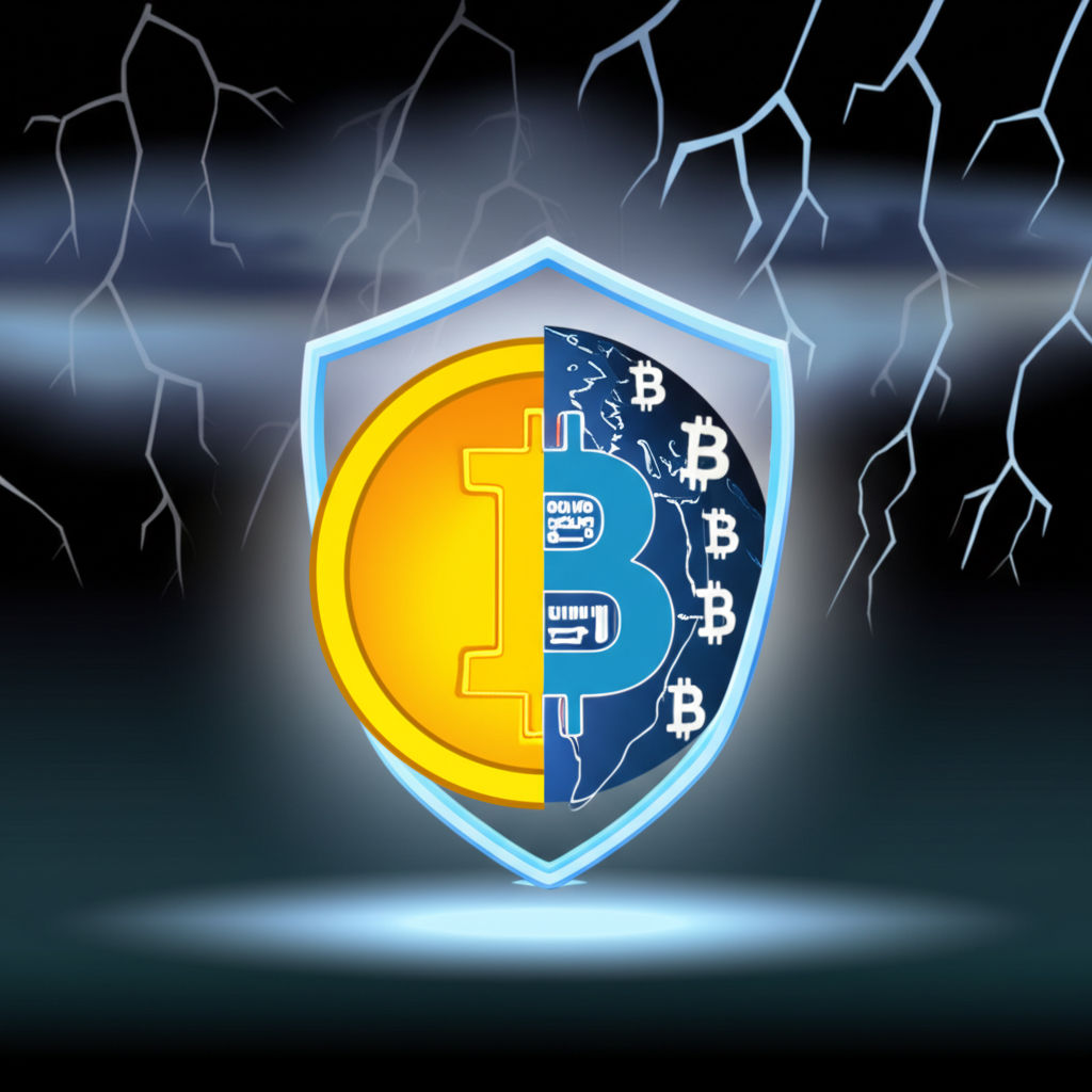 黃金幣轉化為數位貨幣符號,象徵其新比特幣地位並抵禦全球經濟與地緣政治風暴的插圖