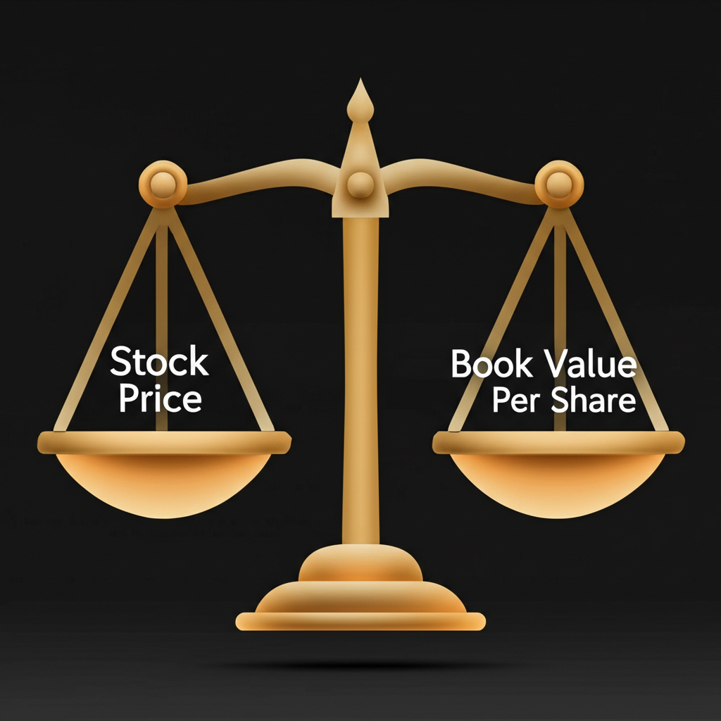 平衡秤一側為股價另一側為每股淨值象徵本淨比計算與核心定義的插圖