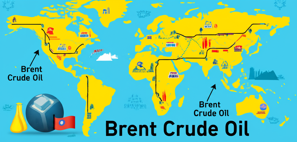 世界地圖顯示布蘭特原油作為台灣香港投資者全球能源指標的油管線和財務圖表