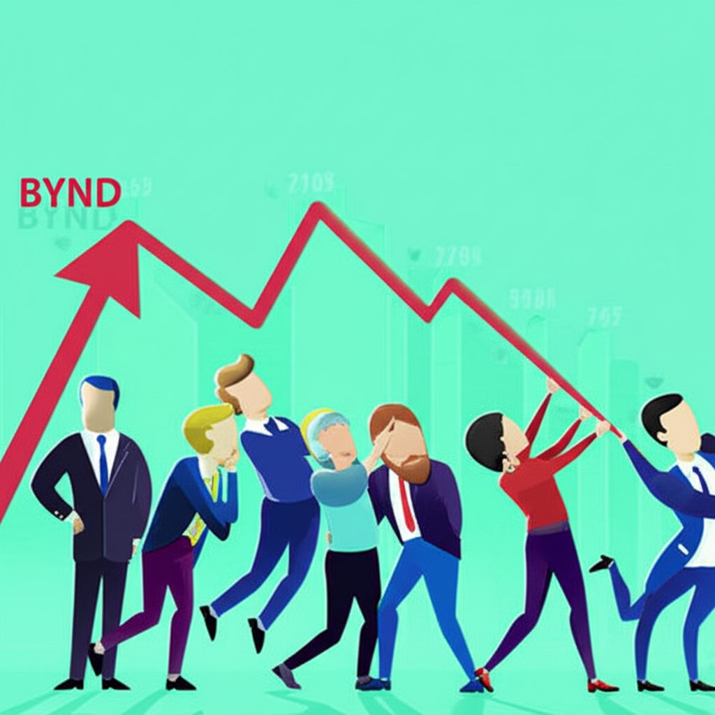 Beyond Meat 股價劇烈起伏圖,散戶推升高峰與分析師憂慮表情