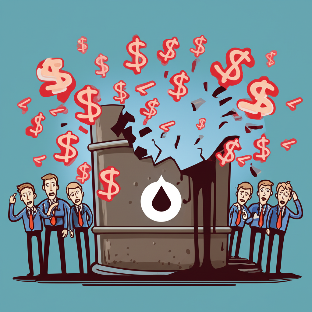 2020 WTI原油負油價事件插圖,破碎油桶與負價格符號