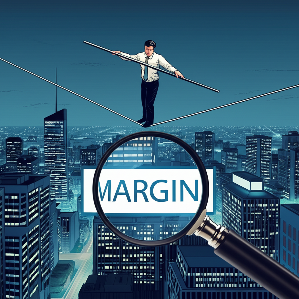 投資人高空走鋼索平衡高槓桿期貨交易風險的插圖