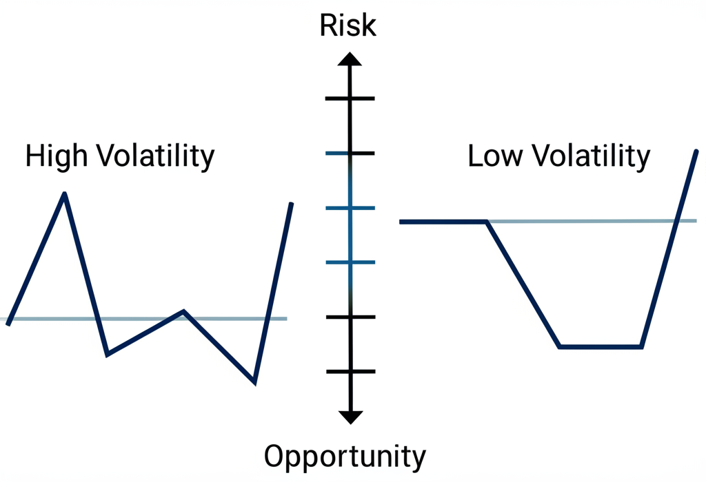 高波動與低波動的股票走勢對比,凸顯風險與機會的平衡