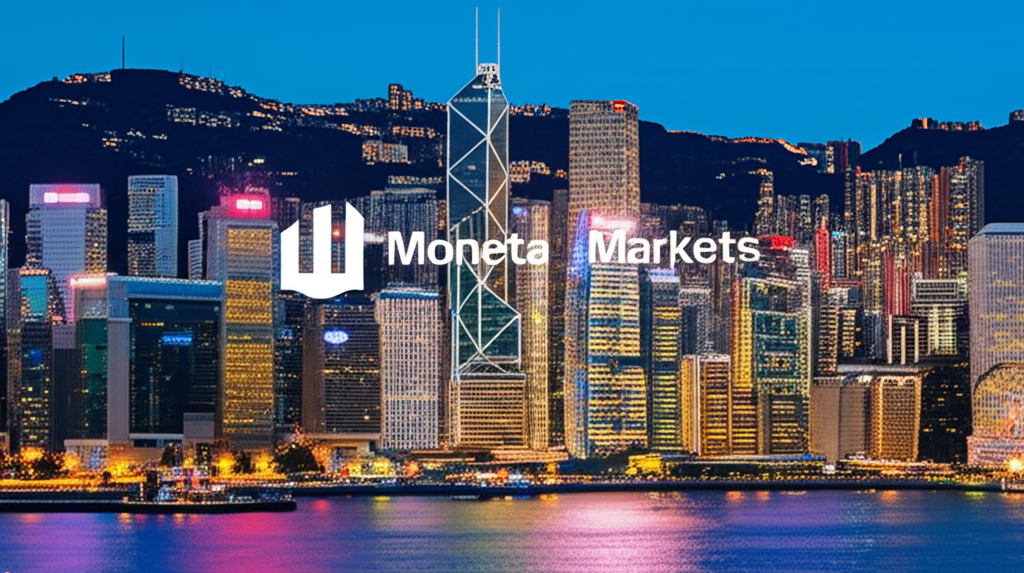 香港天際線下的交易者與 Moneta Markets 平台