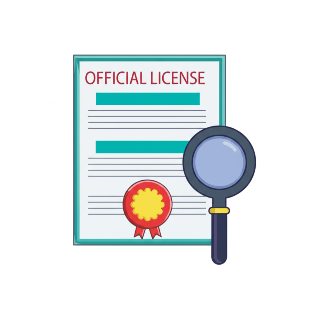 外匯監管牌照證書插圖,展示官方印章與放大鏡,象徵合法審查與投資者保護