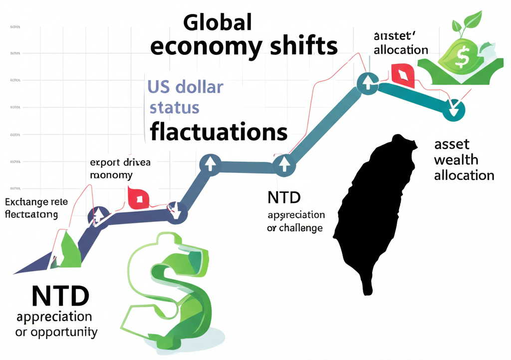 全球經濟變動中美元地位與匯率波動對台灣出口經濟的影響,新台幣升值是挑戰還是機會,個人財富與資產配置示意圖