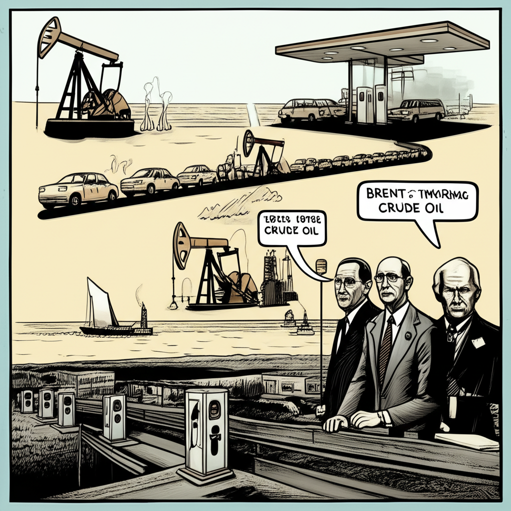 布蘭特原油從區域油田到國際基準的歷史時間線插圖,包括1970年代石油危機和期貨交易興起