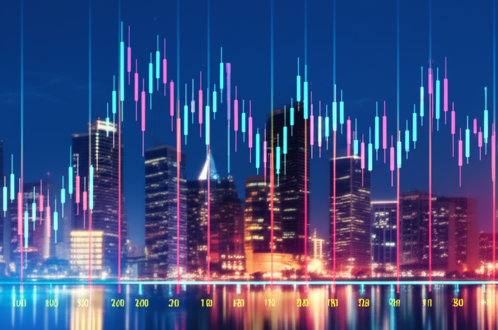 Illustration digital forex chart city background