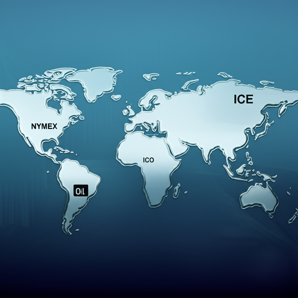 全球原油交易所如 NYMEX 和 ICE 的圖示