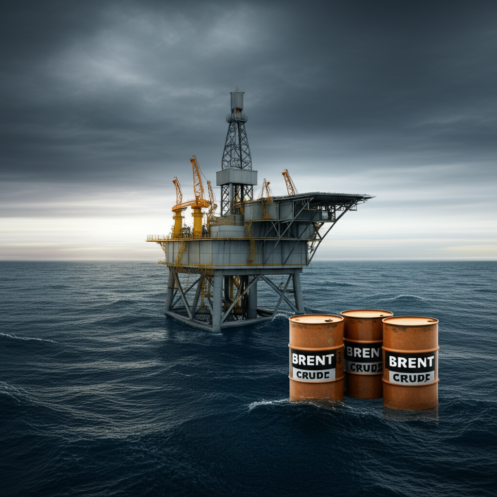 北海油井插圖代表布蘭特原油作為全球定價基準的輕質甜原油桶