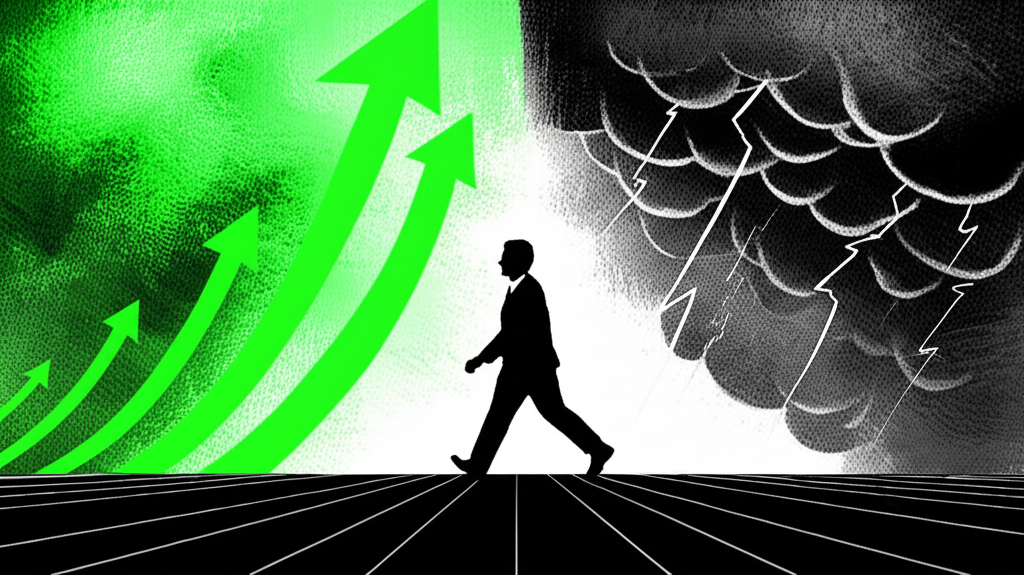 華爾街市場波動與看漲的插圖,投資人尋找穩健回報