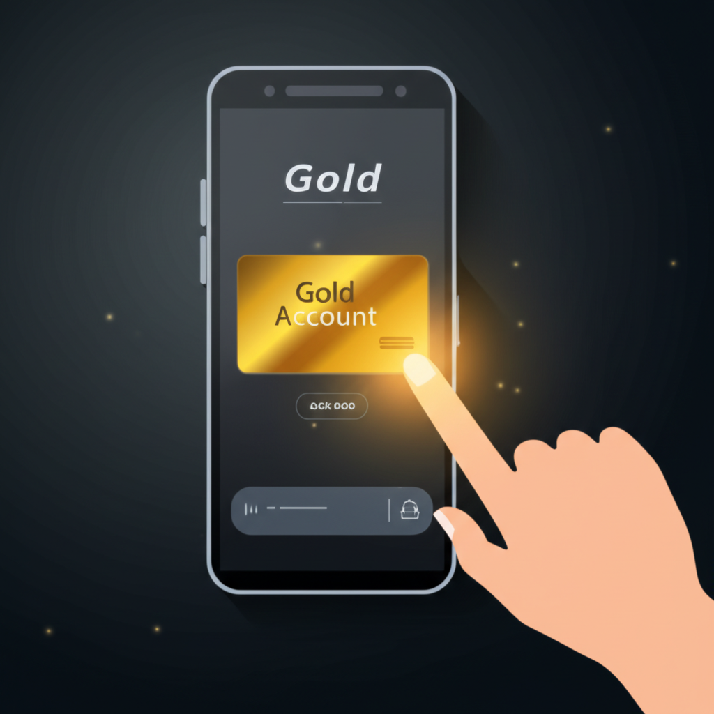 數位銀行介面顯示黃金帳戶餘額,凸顯無紙化與便利性