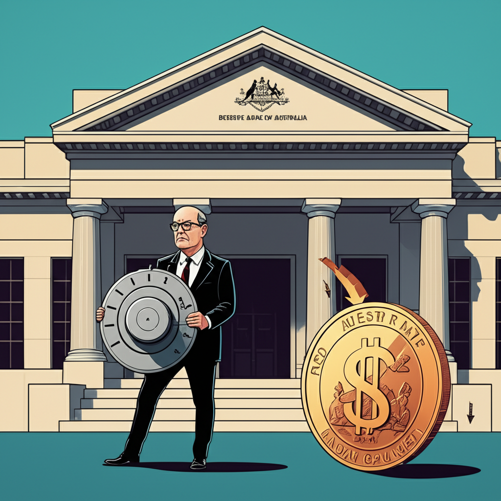 澳洲央行透過利率調控影響澳幣價值：中央銀行家調整利率旋鈕，影響澳幣幣值的示意圖