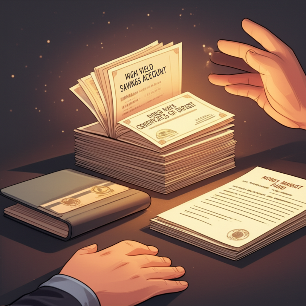 高收益儲蓄帳戶、定期存款與貨幣市場基金等工具的現金管理圖示