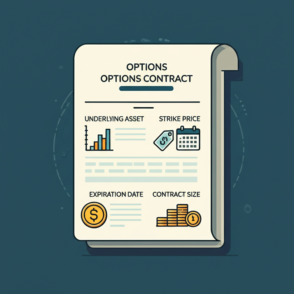 選擇權合約要素插圖,標示標的資產、履約價、到期日與契約規模