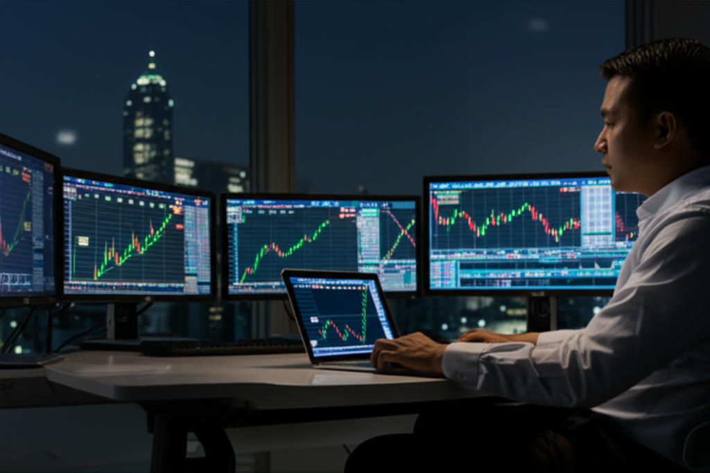 Trader analyzing forex chart in Hong Kong