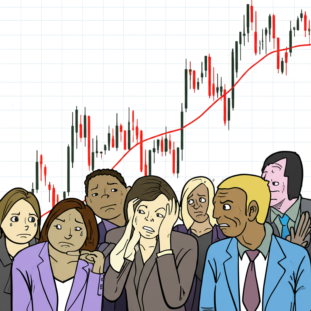 市場心理學插圖，恐懼投資者轉為樂觀，股價形成底部型態