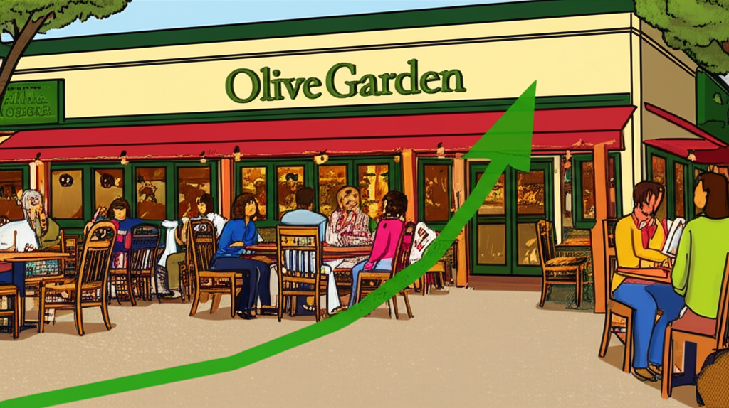活力四射的 Olive Garden 餐廳,顧客滿意與 Darden Restaurants 價值主張及營運執行的財務成長圖表