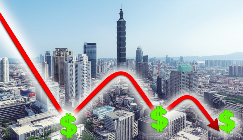 台幣匯率波動圖示,展示挑戰與機遇,背景為台灣經濟景觀與產業