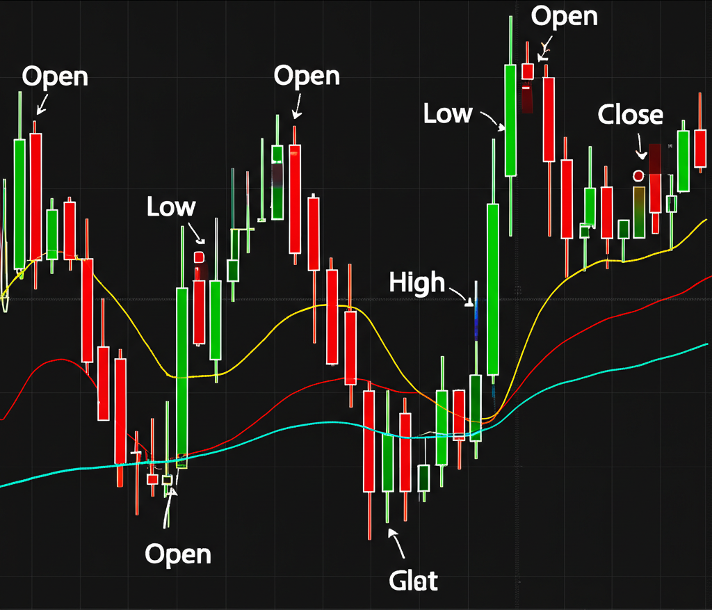 現代K線圖顯示開盤、收盤、最高、最低價的核心元素