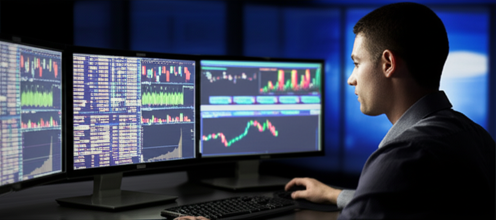 trader analyzing digital indicators