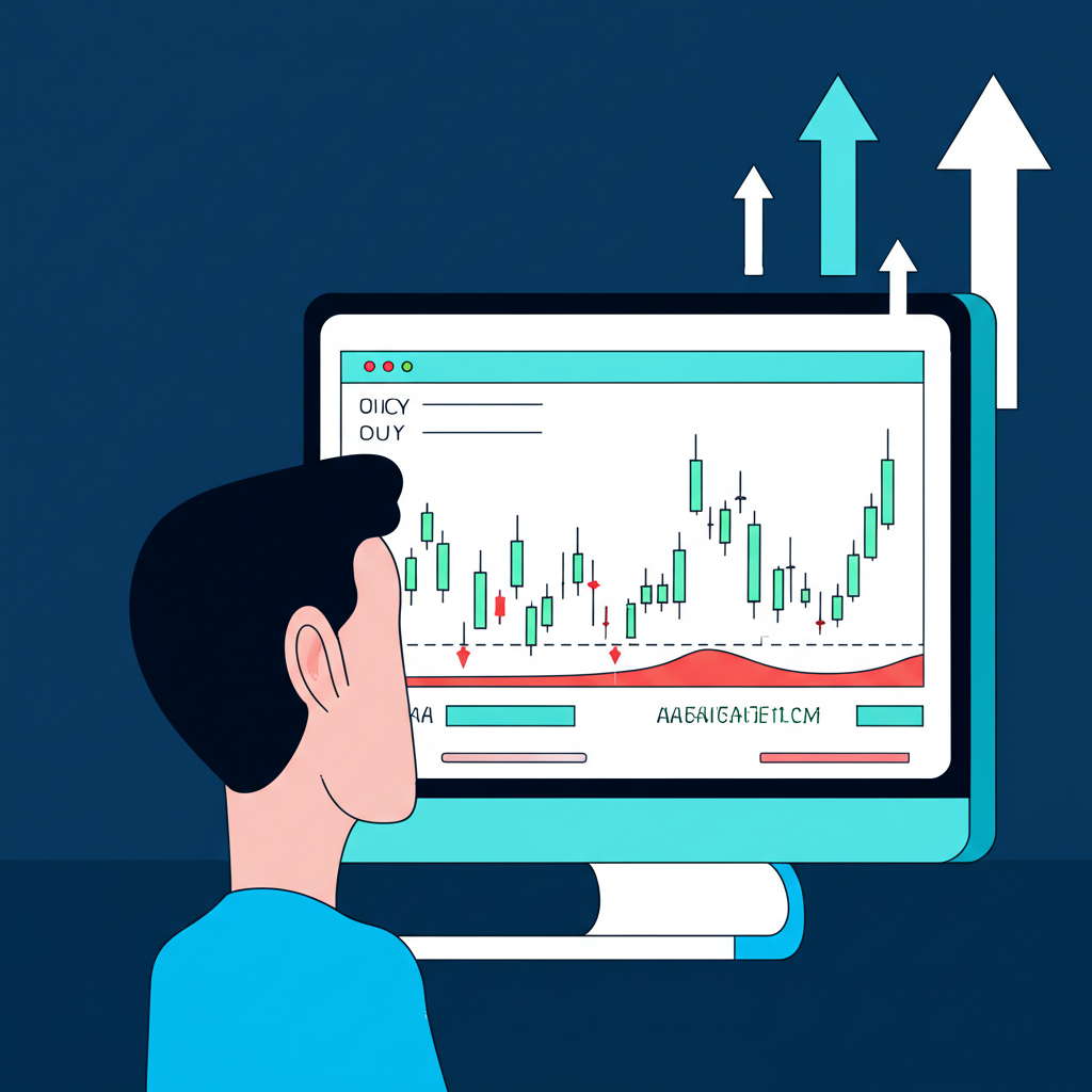 期貨當沖交易者操作電腦螢幕顯示快速買賣圖表,避免隔夜風險的動態市場獲利箭頭