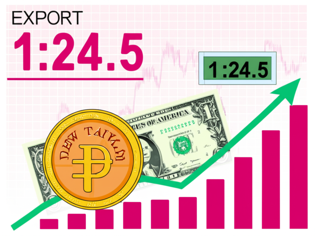 1992年台灣經濟繁榮景象插圖，出口旺盛、外匯存底攀升，新台幣升值至1美元兌24.5元新台幣的歷史低點