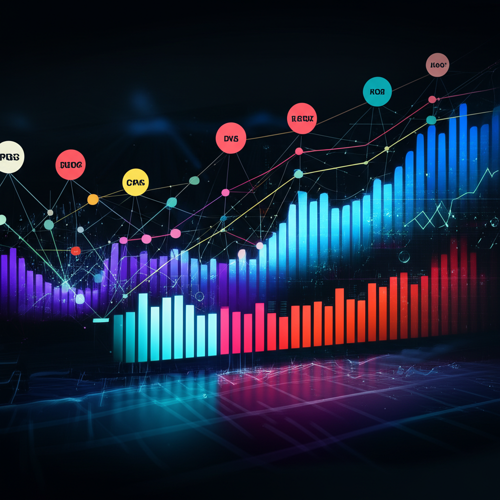 Seven powerful tech giants dominating the US stock market a vibrant illustration with abstract financial graphs and global connections