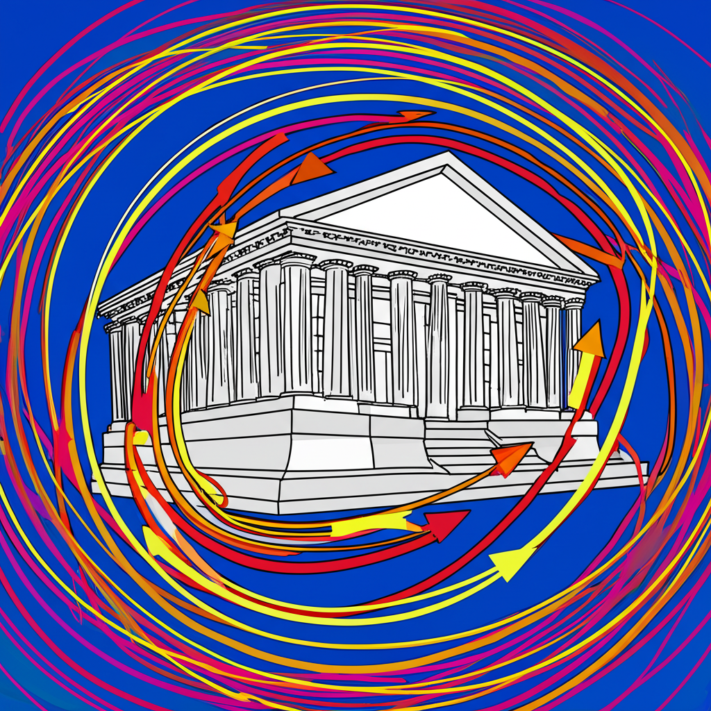 聯準會建築與全球金融市場互聯示意圖