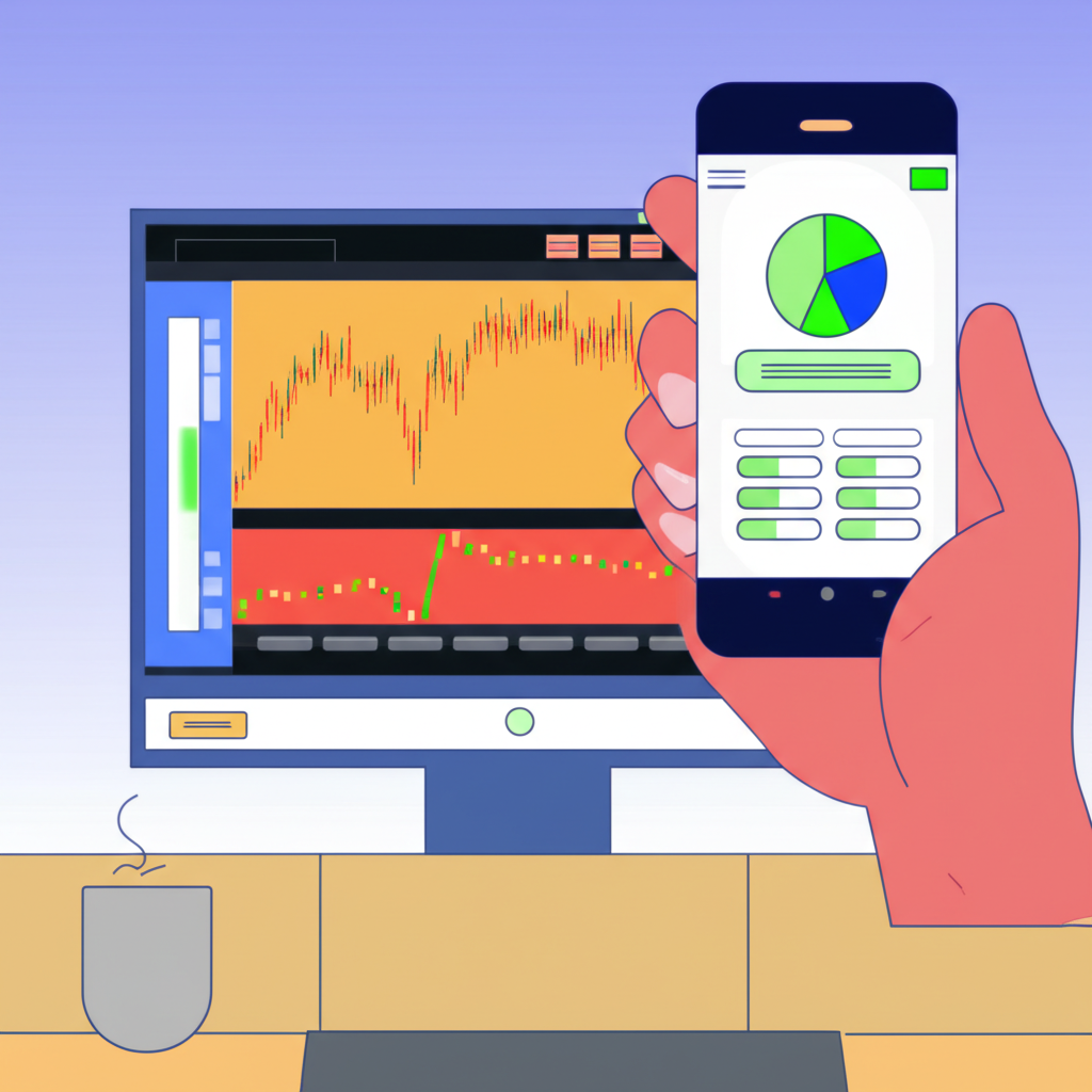 投資者使用手機和電腦進行外匯交易的插圖