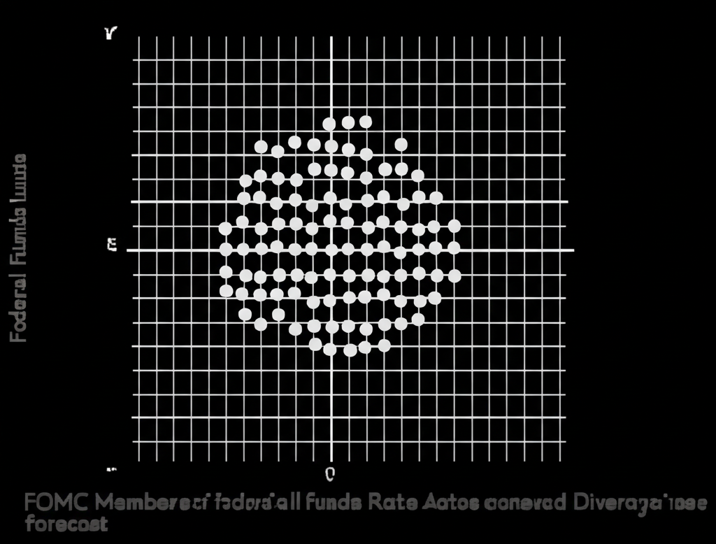 FOMC 點陣圖座標軸插圖,顯示每個點代表委員對聯邦基金利率的預測,揭示共識與分歧
