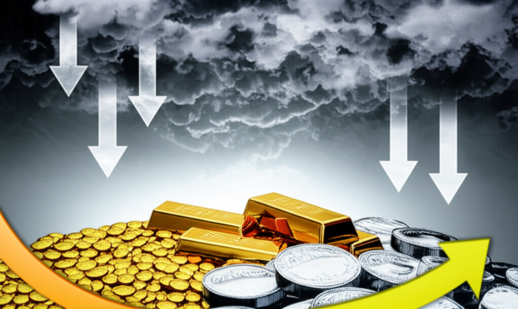 全球經濟不確定性下的貴金屬股票機會,顯示經濟混亂中貴金屬與股票圖表的穩定光芒