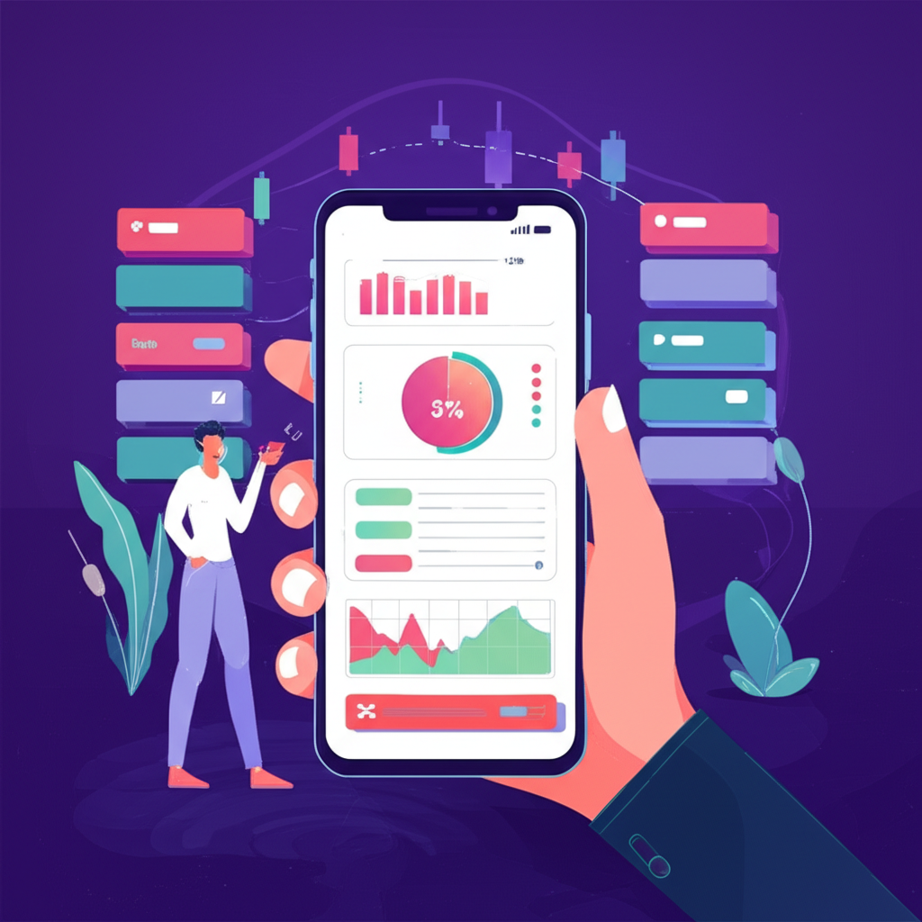 投資者用手機查看客製化價格提醒,安全外匯交易插畫