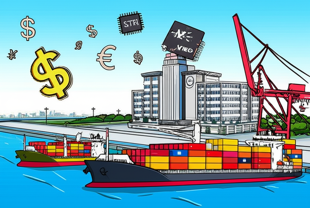 台灣港口與央行示意圖,代表經濟基本面與政策對台幣匯率的影響