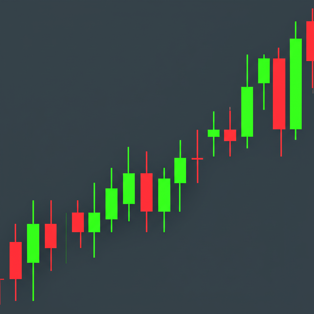 Illustration of a stylized candlestick chart with distinct colored bodies and shadows representing market forces bullish and bearish strength a new language for investment decisions