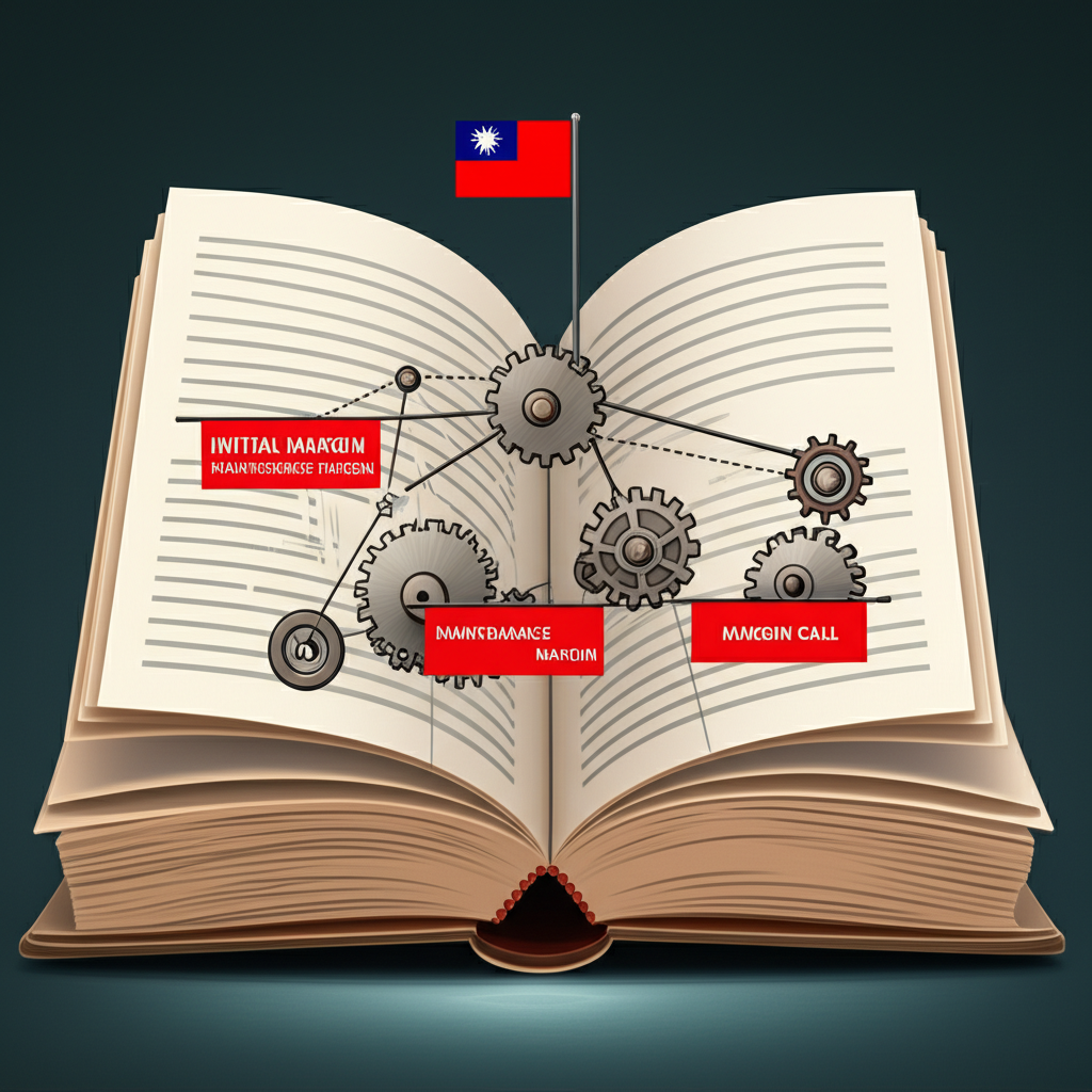 期貨保證金類型如原始保證金、維持保證金與追繳保證金的齒輪機制插圖,標註台灣市場特色