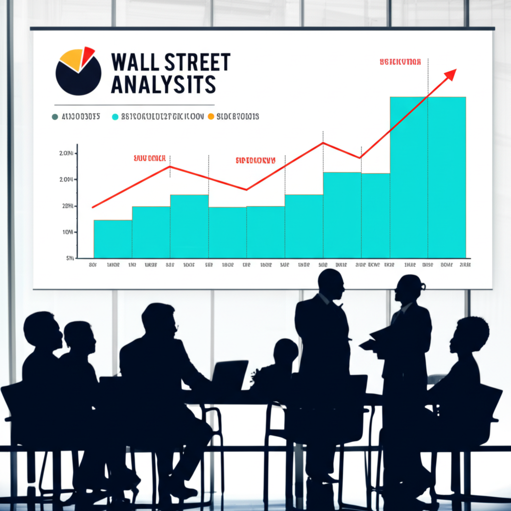 華爾街分析師在會議室討論圖表,展示股價上漲與股息支付的插圖,象徵高總回報潛力