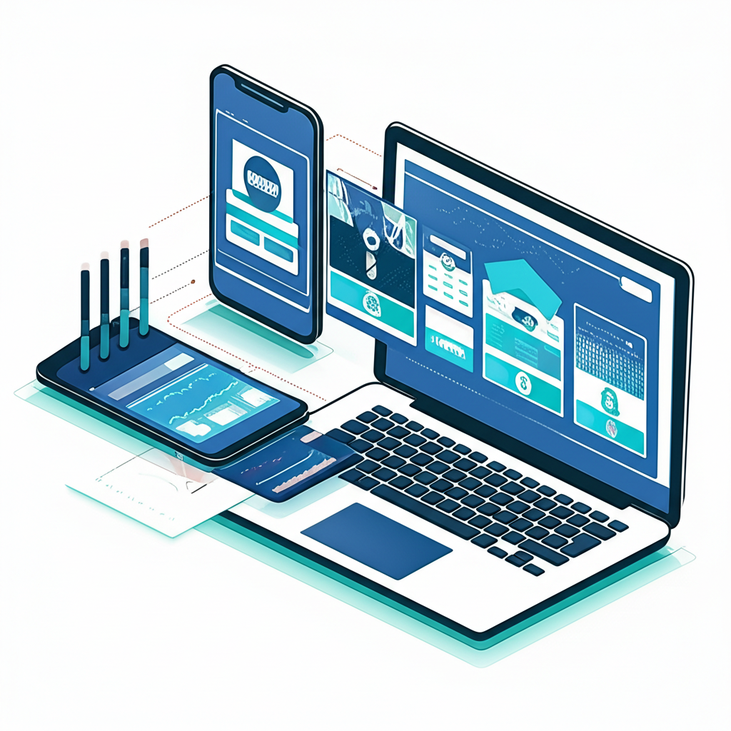 EverQuote數位保險平台插圖,展示使用者與保險供應商的連結介面及數據分析圖表,代表強勁財務表現與創新商業模式