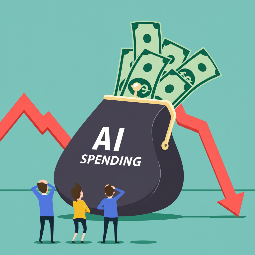 AI支出錢袋傾倒導致股價急跌，小型投資人擔憂旁觀的插圖